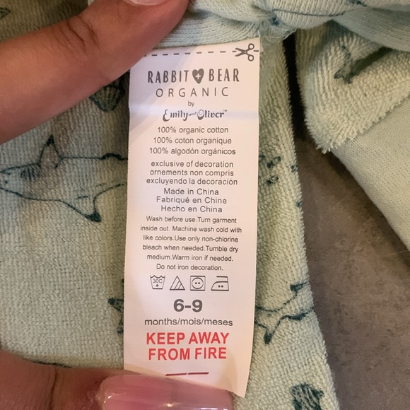 NWT Rabbit + Bear organic by Emily & Oliver 6-9m one piece jumpsuit mint green - Picture 10 of 10